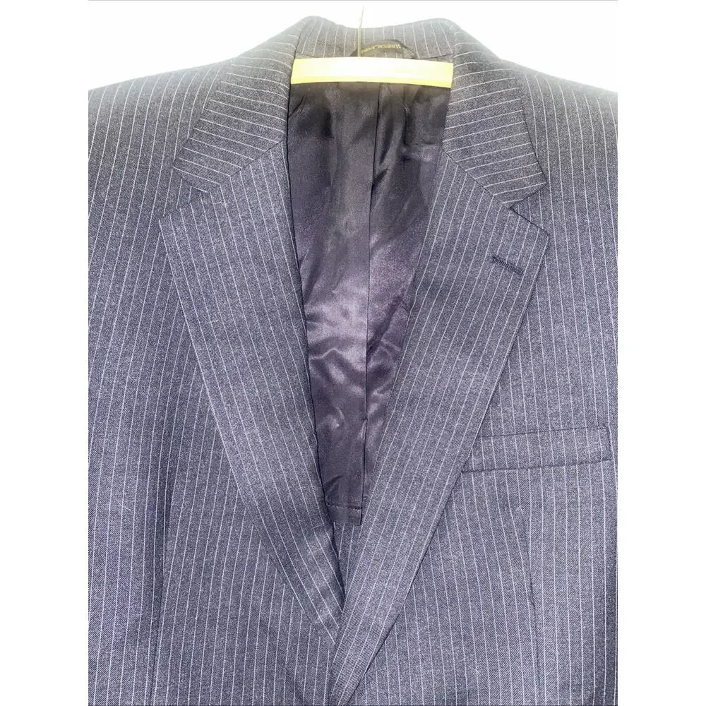 Botany 500 Vintage 50s 60s 3 Piece Pinstriped Dark Navy Wool Suit 42R 36x31